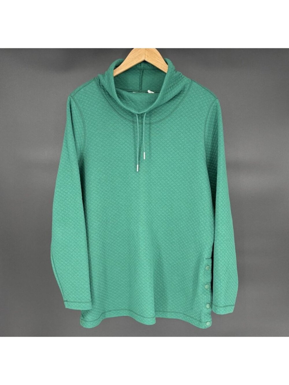 L.L.Bean Womens Softlight Quilted Funnelneck Pullover Tunic XL Green Side Snap